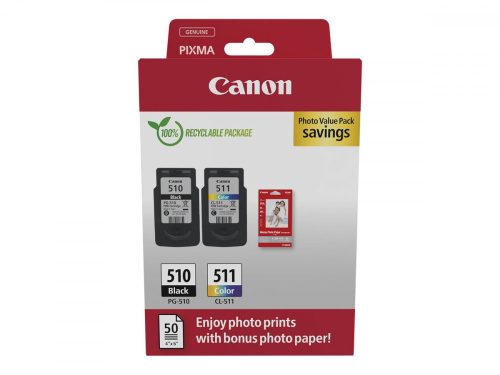 Canon PG-510 (1x9ml) + CL-511 (1x9ml) + 50 lap GP501 10x15 fényes fotópapír Multipack