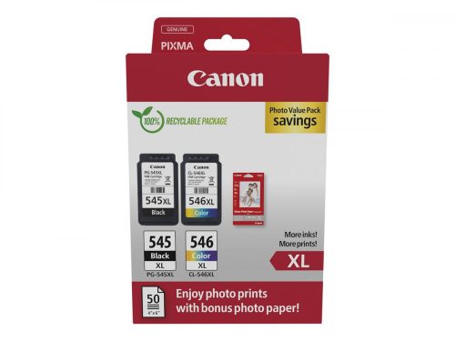 Canon PG-545XL (1x15 ml) + CL-546XL (1x13 ml) + 50 lap GP501 10x15 fényes fotópapír Multipack