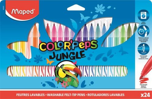 Filctoll készlet, 2,8 mm, kimosható, MAPED "Color'Peps Jungle", 24 különböző szín