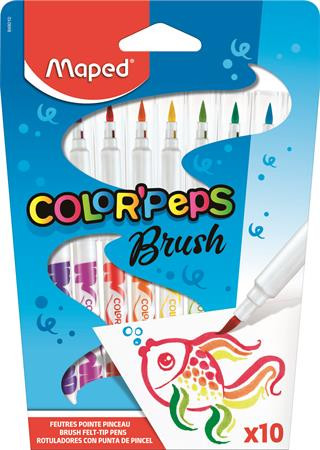 Filctoll készlet, kimosható, ecsetjellegű, MAPED „Color ’Peps Brush”, 10 különböző szín