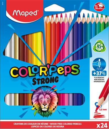 Színes ceruza készlet, háromszögletű, MAPED "Color'Peps Strong", 24 különböző szín