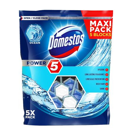 WC fertőtlenítő, 5 db-os , DOMESTOS "Power 5", óceán