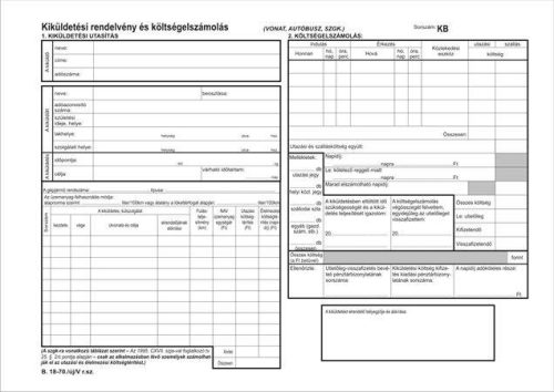 Nyomtatvány, kiküldetési utasítás és költségelszámolás , 25x2, A4, VICTORIA "B.18-70", 10 tömb/csomag