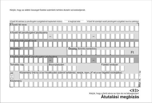 Nyomtatvány, átutalási megbízás, kézi, 500x2, A6, VICTORIA "PFNY 11"