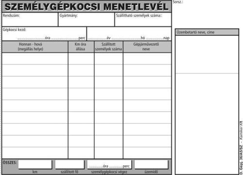 Nyomtatvány, menetlevél személygépkocsi, 100 lap, A5, fekvő, VICTORIA, D.GÉPJ.36.