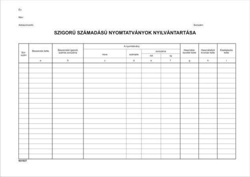 Nyomtatvány, szigorú számadású nyomtatványok nyilvántartása, 25 lap, A4, VICTORIA