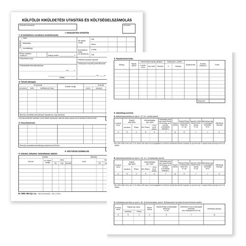 Külföldi kiküldetési utasítás és költségelszámolás szabadlap A/4 álló (Pátria)