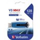 Pendrive, 128GB, USB 3.2, 175/80 MB/s, VERBATIM "V3 MAX", kék-fekete