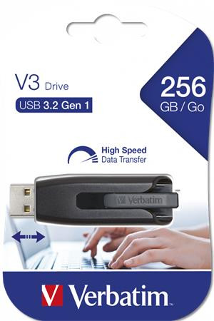 Pendrive, 256GB, USB 3.2, 80/25 MB/s, VERBATIM "V3", fekete-szürke