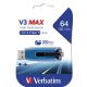 Pendrive, 64GB, USB 3.2, 175/80 MB/s, VERBATIM "V3 MAX", kék-fekete